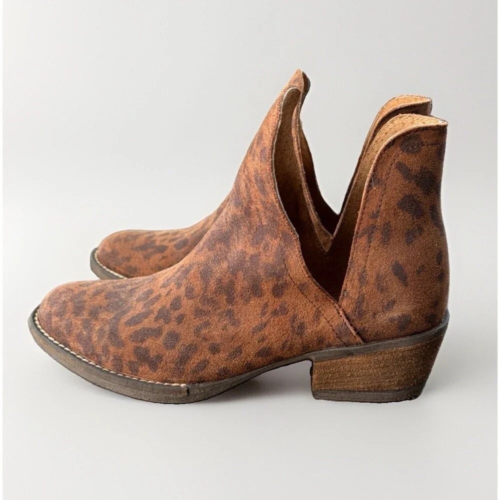 Corkys Girl Ankle Boots Women Size 6 Brown Leopard Cheetah Print Cut Out Booties